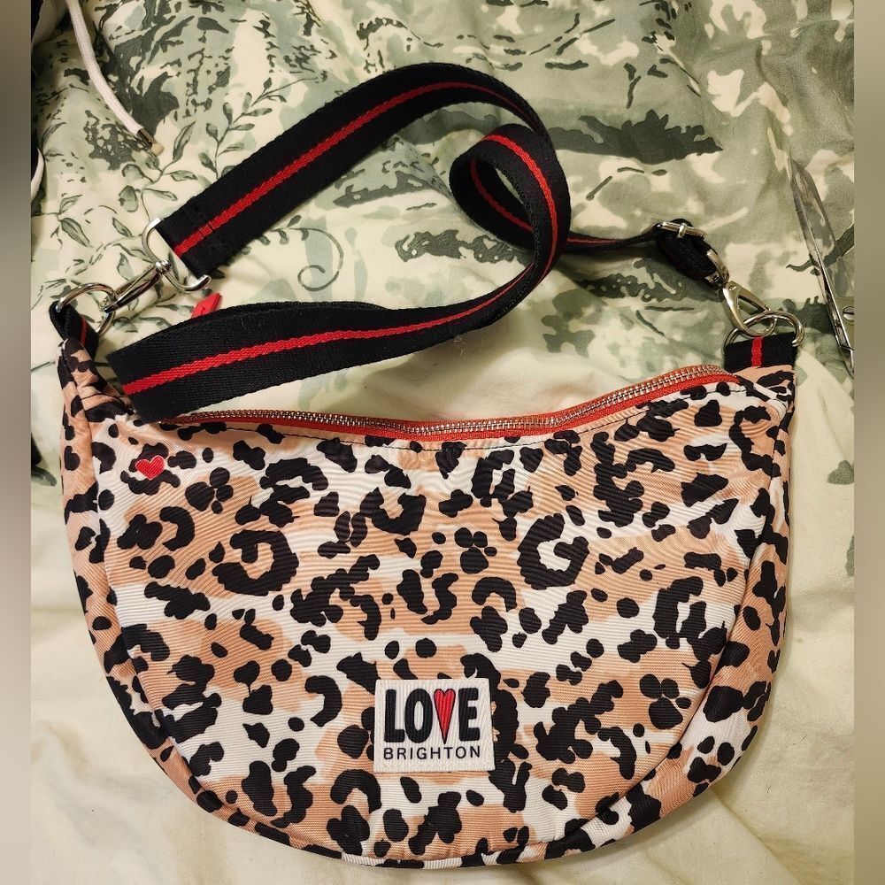 Brighton “Spotted Love” Leopard Parachute Nylon Crossbody Swing Bag Ret.$150